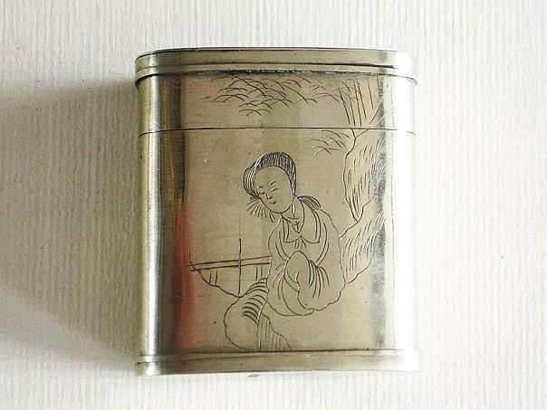Paktong opium box with naughty pictures - (2351)